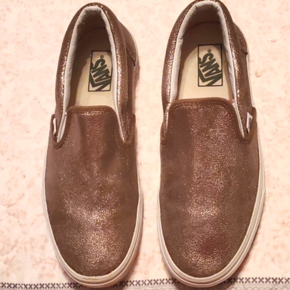Rose Gold luster VANS slip on sneakers size W10/M8.5